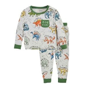 Mud Pie| Dino Dude Kids Pajamas - Green and White,  9-12m
